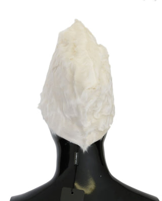 Dolce &amp; Gabbana Elegant White Fur Beanie Luxury Winter Hat