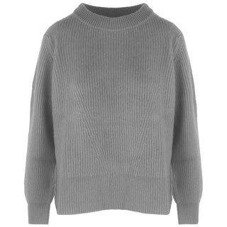 Malo Gray Cashmere Women Sweater with Ribbed Embroidery