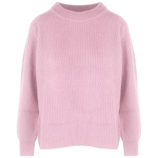 Malo Pink Cashmere Women Sweater with Ribbed Embroidery