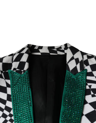 John Richmond Black White Checkered Crystal Single Breasted Blazer