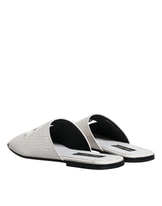 Dolce &amp; Gabbana White DG Cut Out Leather Slides Sandals Shoes