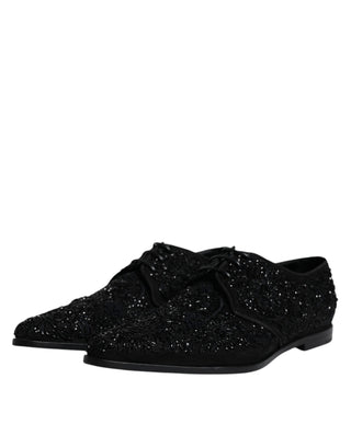 Dolce & Gabbana Black Embellished Suede Derby Formal Shoes