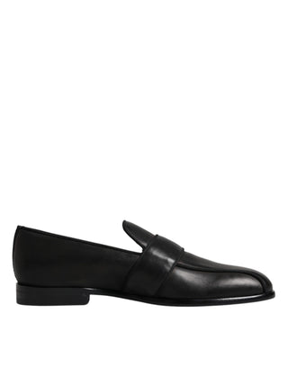 Dolce & Gabbana Black Leather Logo Slip On Men Loafers Shoes