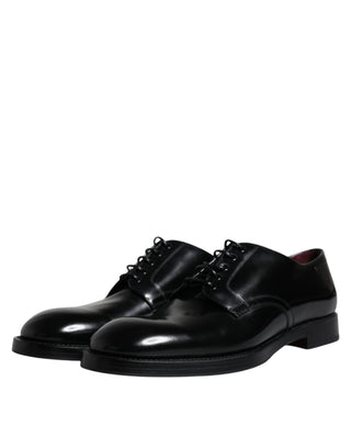 Dolce &amp; Gabbana Black Leather Lace Up Men Derby Formal Shoes