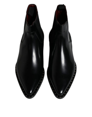 Dolce &amp; Gabbana Black Leather Chelsea Ankle Boots Shoes