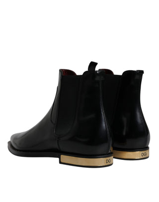 Dolce &amp; Gabbana Black Leather Chelsea Ankle Boots Shoes