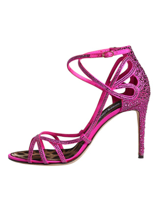 Dolce &amp; Gabbana Pink Strass Ankle Strap Heels Sandals Shoes