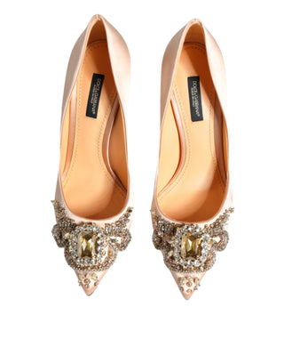 Dolce &amp; Gabbana Beige Satin Crystal High Heels Pumps Shoes