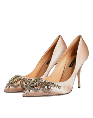 Dolce &amp; Gabbana Beige Satin Crystal High Heels Pumps Shoes