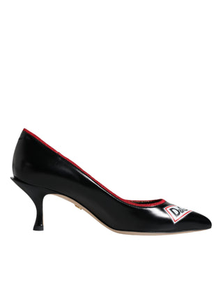 Dolce &amp; Gabbana Black Leather Logo Print Heels Pumps Shoes