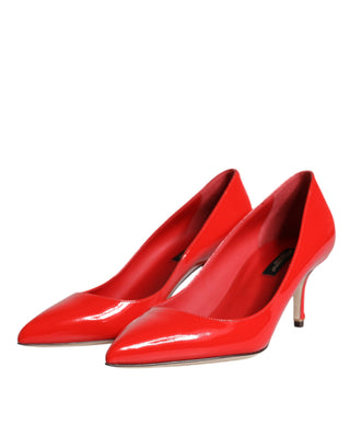 Dolce &amp; Gabbana Red Patent Leather Kitten Heels Pumps Shoes