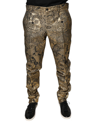 Dolce & Gabbana Gold Floral Jacquard Men Dress Pants