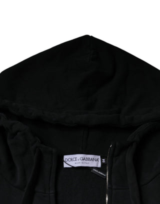 Dolce & Gabbana Black Logo Plaque Hooded Full Zip Sweater