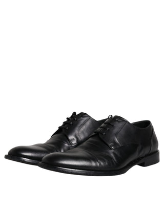 Dolce &amp; Gabbana Black Leather Lace Up Men Derby Formal Shoes