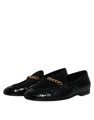 Dolce & Gabbana Black Exotic Leather Loafers Men Dress Shoes