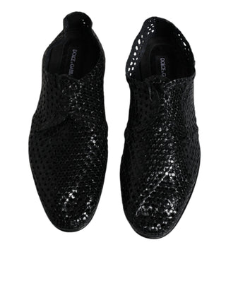 Dolce &amp; Gabbana Black Woven Leather Lave Up Derby Shoes