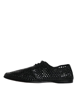 Dolce &amp; Gabbana Black Woven Leather Lave Up Derby Shoes