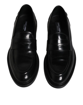 Dolce &amp; Gabbana Black Leather Mocassin Formal Dress Shoes