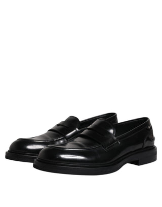 Dolce &amp; Gabbana Black Leather Mocassin Formal Dress Shoes