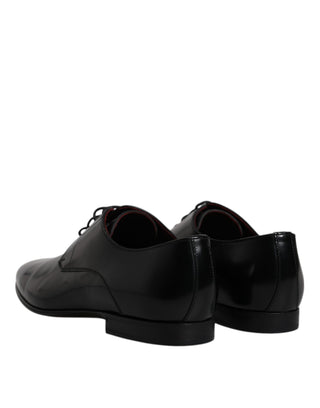 Dolce &amp; Gabbana Black Leather Lace Up Men Derby Formal Shoes