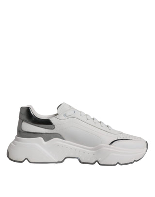 Dolce &amp; Gabbana White Silver DAYMASTER Leather Sneakers Shoes