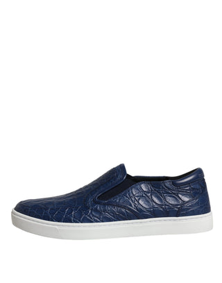 Dolce &amp; Gabbana Blue Croc Exotic Leather Men Sneakers Shoes