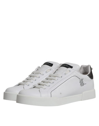 Dolce &amp; Gabbana White Silver Leather Low Top Men Sneakers Shoes