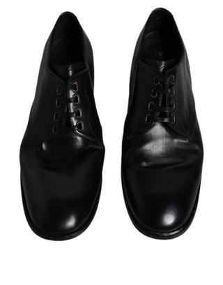 Dolce &amp; Gabbana Black Leather Derby Formal Men Dress Shoes