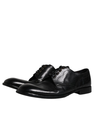 Dolce &amp; Gabbana Black Leather Derby Formal Men Dress Shoes