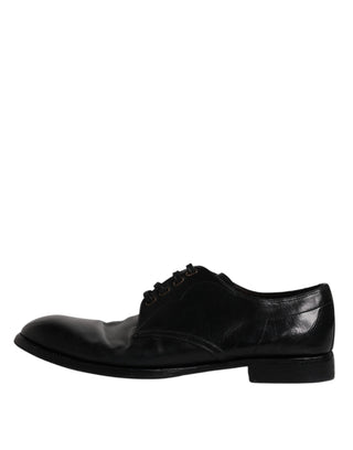 Dolce &amp; Gabbana Black Leather Derby Formal Men Dress Shoes