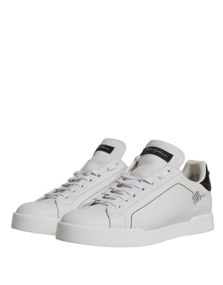 Dolce &amp; Gabbana White Black Leather Low Top Men Sneakers Shoes