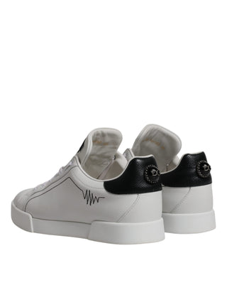 Dolce &amp; Gabbana White Black Leather Low Top Men Sneakers Shoes