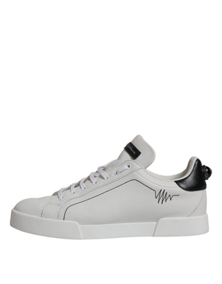 Dolce &amp; Gabbana White Black Leather Low Top Men Sneakers Shoes