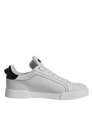 Dolce &amp; Gabbana White Black Leather Low Top Men Sneakers Shoes