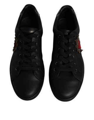 Dolce &amp; Gabbana Black Leather London Heart Men Sneakers Shoes