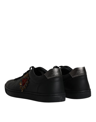 Dolce &amp; Gabbana Black Leather London Heart Men Sneakers Shoes