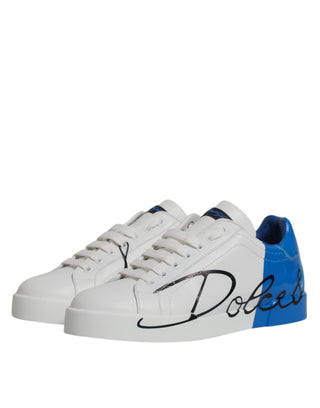 Dolce &amp; Gabbana White Blue Portofino Low Top Sneakers Shoes