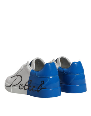 Dolce &amp; Gabbana White Blue Portofino Low Top Sneakers Shoes