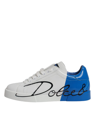 Dolce &amp; Gabbana White Blue Portofino Low Top Sneakers Shoes