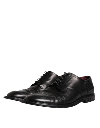 Dolce &amp; Gabbana Black Leather Derby Wingtip Formal Shoes