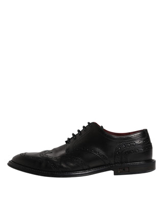 Dolce &amp; Gabbana Black Leather Derby Wingtip Formal Shoes