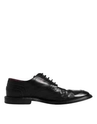 Dolce &amp; Gabbana Black Leather Derby Wingtip Formal Shoes