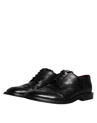 Dolce &amp; Gabbana Black Leather Derby Wingtip Formal Shoes