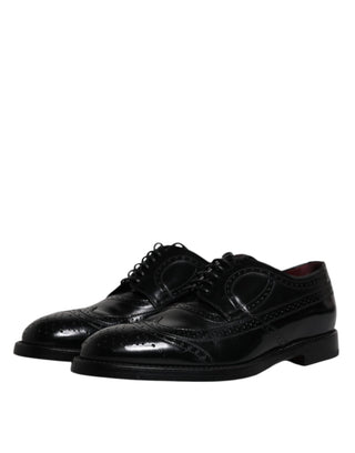 Dolce &amp; Gabbana Black Leather Derby Wingtip Formal Shoes