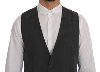 Dolce & Gabbana Elegant Striped Gray Waistcoat Vest