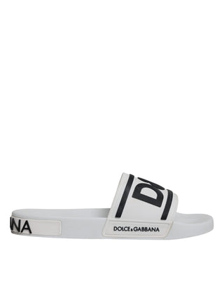 Dolce &amp; Gabbana White Black Sandals Rubber Beachwear Shoes