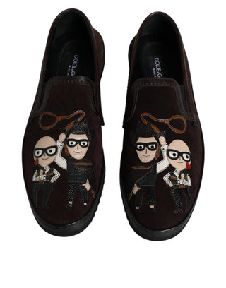 Dolce &amp; Gabbana Brown Suede DG Family Slip On Flats Shoes