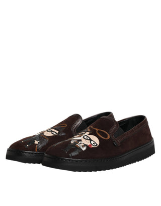 Dolce &amp; Gabbana Brown Suede DG Family Slip On Flats Shoes