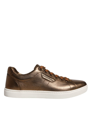 Dolce &amp; Gabbana Gold Leather Logo London Men Sneaker Shoes