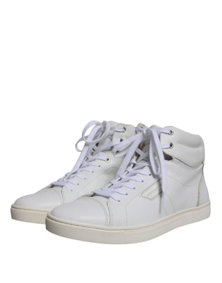 Dolce &amp; Gabbana White Leather Mid Top Men Sneakers Shoes